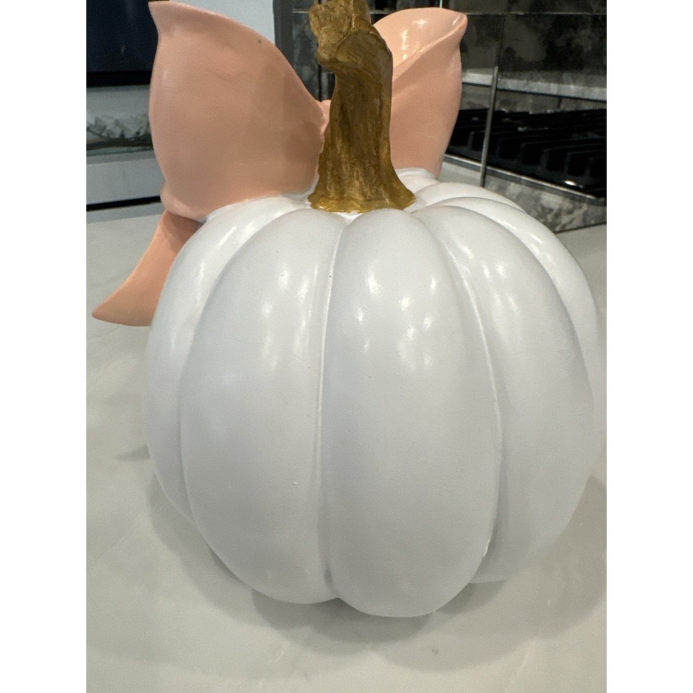 Hobby Lobby NEW Chic White Pumpkin w/ Pink Bow 8" Fall Harvest Centerpiece - Picture 7 of 8